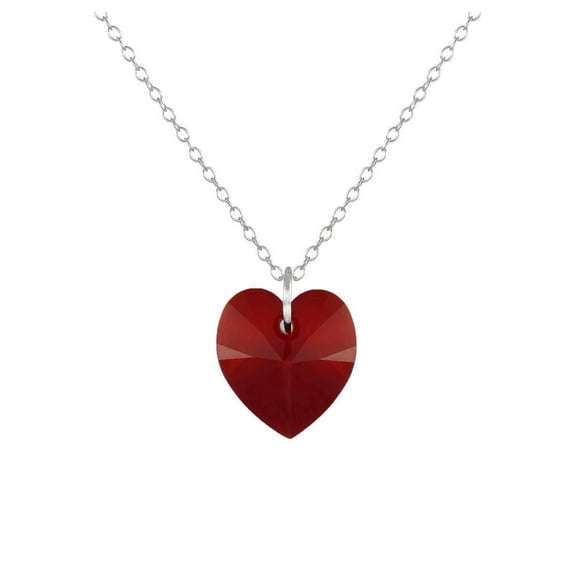 Handmade Light Siam Red Crystal Heart Sterling Silver Necklace - 18 Inch