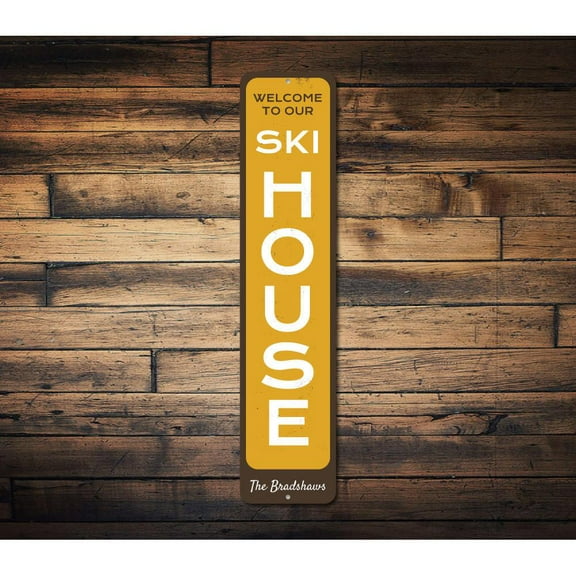 Ski House Vertical Novelty Sign, Metal Wall Decor - 4x18 inches