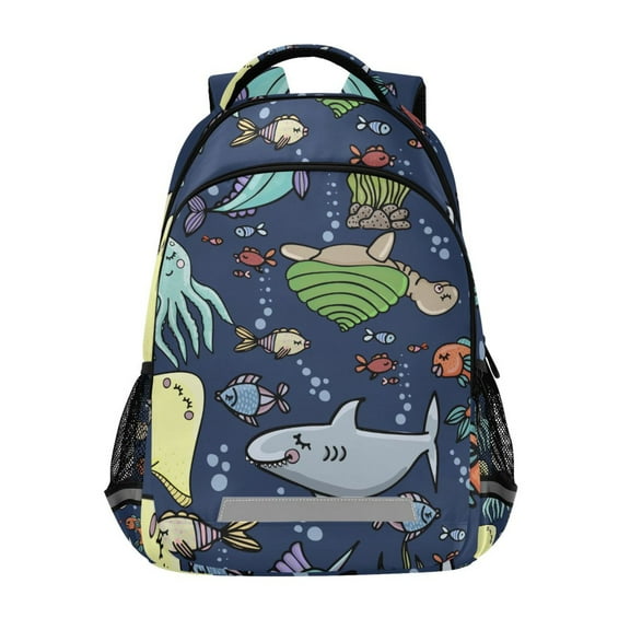 ALAZA Cartoon Sea Turtles Animals and Fish Backpack Elementary School Bag Bookbag Travel Rucksack