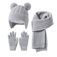 thumbnail image 5 of KPOPLK 3Piece Girls Boys Solid Color Beanie Hat Glovs Set Fleece Lined Winter Hat with Pom Pom for Cold Weather(3-8 Years,Grey), 5 of 6
