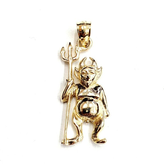 New 14k yellow Gold solid Devil Pitchfork Pendant charm Gift fine jewelry 3.3g