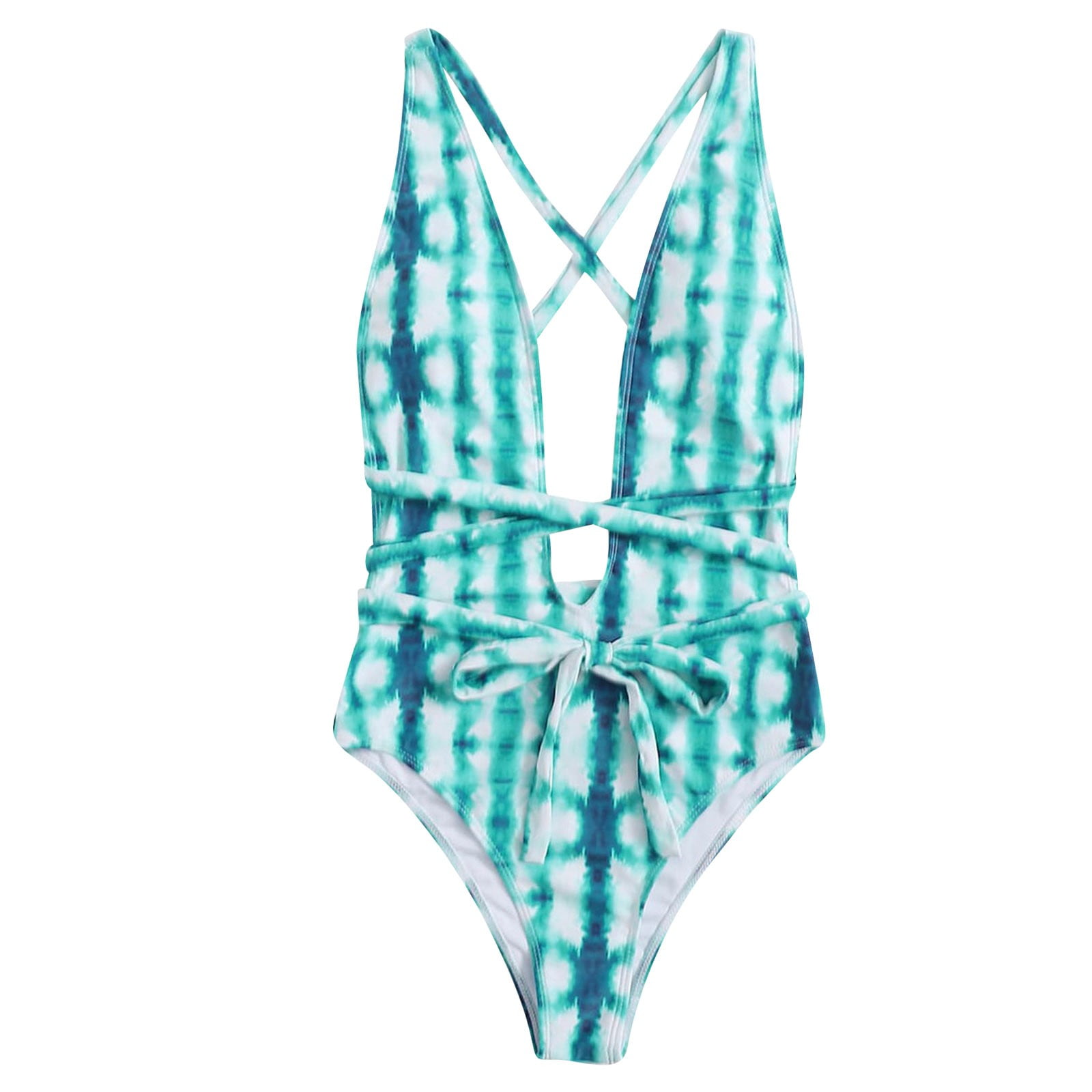 Plus Size Bikini Top Flat Bikini Women's Deep V Strap Halter Print