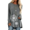 thumbnail image 2 of Gvmfive Women's Solid Dandelion Print Long Sleeve T-shirt Round Neck Casual Loose Tops, 2 of 3