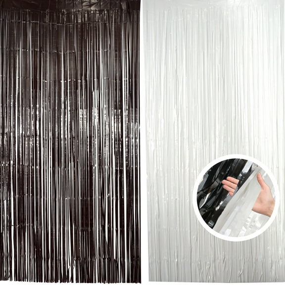 2 Pack Black & White Streamers Party Backdrop, Black & White Foil Fringe Backdrop Curtains, Baby Shower Decorations, Rose Gold Party Decorations Supplies For Birthday, Holidays, Parties & More