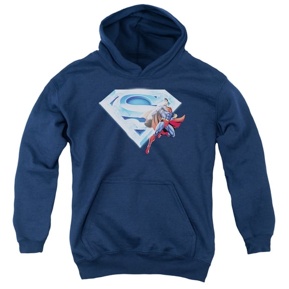 Superman - Superman & Crystal Logo - Youth Hooded Sweatshirt - Medium