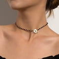 thumbnail image 3 of Collar de cuentas de cristal Simple negro de la suerte, flor con hebilla OT para mujer, 3 of 5