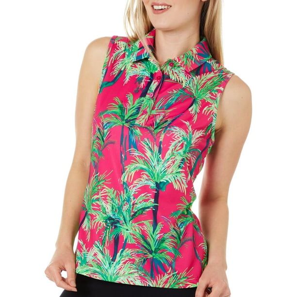 Lillie Green - Lillie Green Womens Sleeveless Swaying Palm Trees Polo