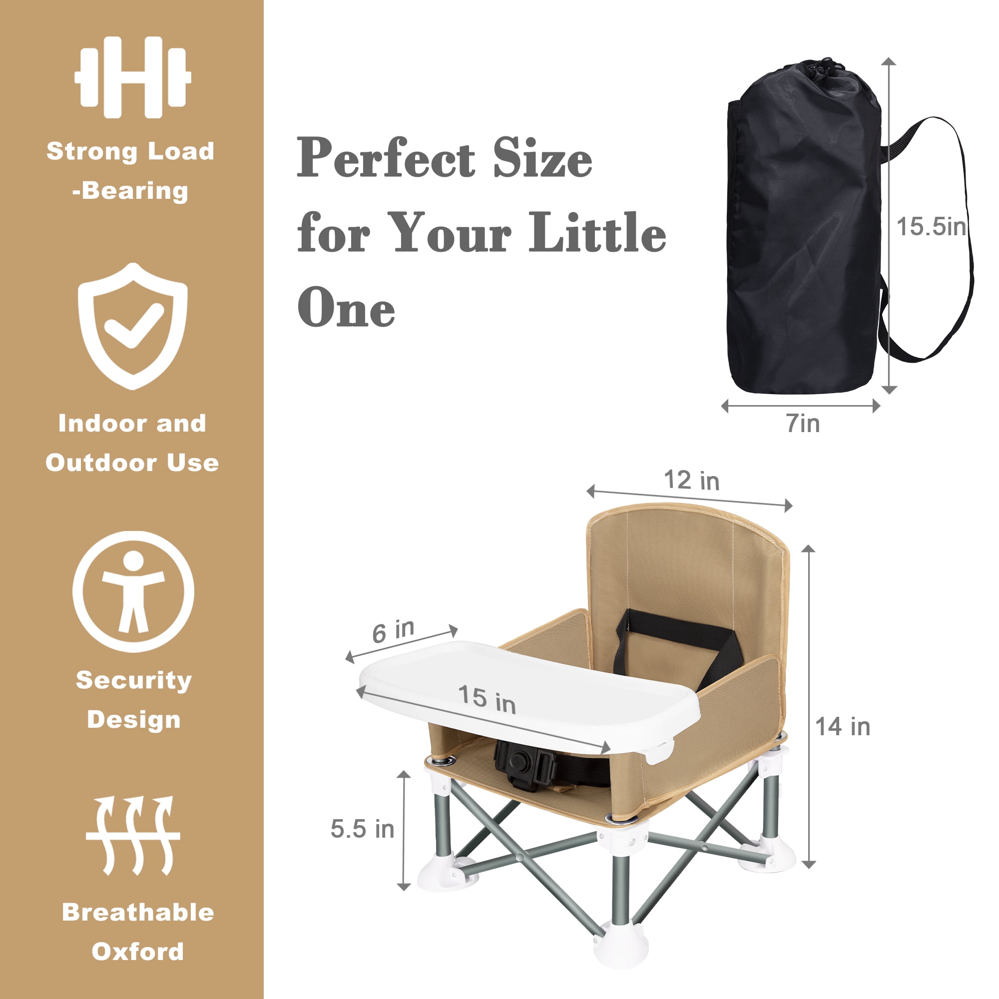 AGUDAN Baby Travel Booster Seat, Toddler Unisex Foldable Camping Chair with Removable Dining Tray