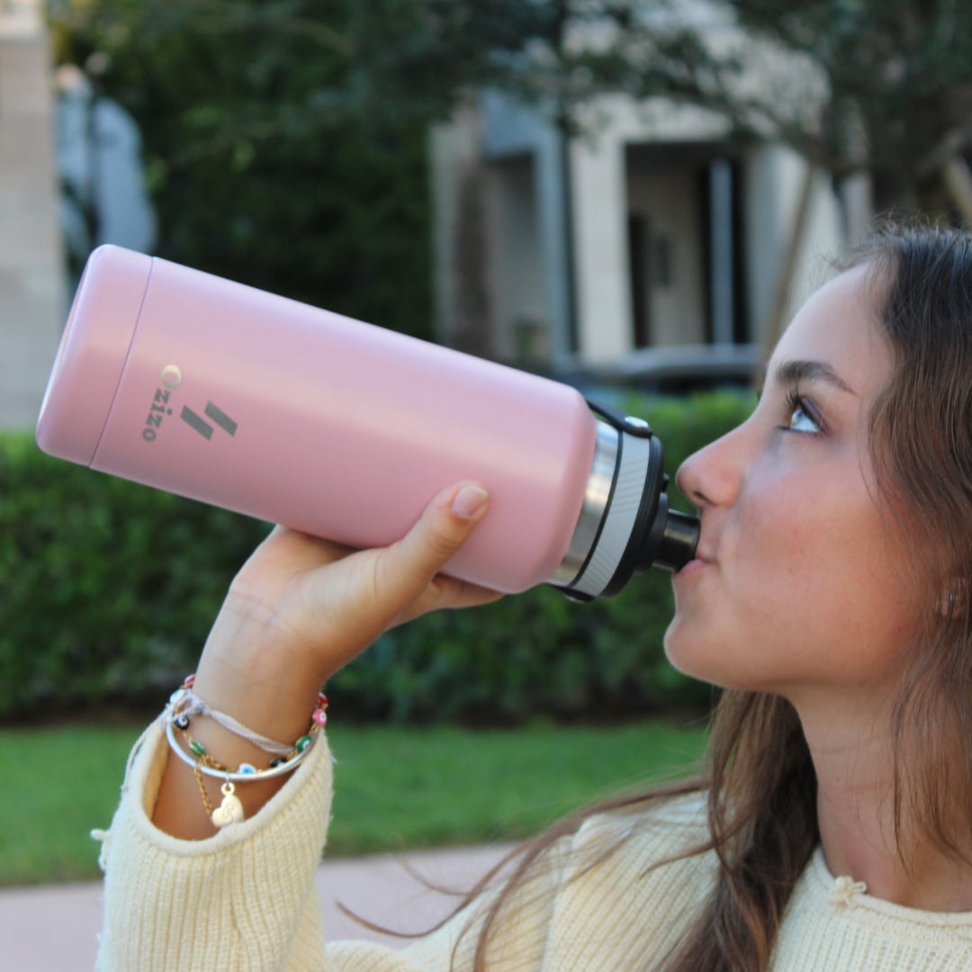 Ozizo Thermos for Water, 1 Liter Insulated Stainless Steel Bottle with Flip Top Lid, Leakproof Double Wall (2 Bottles)