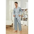thumbnail image 2 of U2SKIIN Mens Silk Pajamas, Long Sleeve Men Satin Pajamas Set Striped Button Down 2-Piece Pjs Set,(Blue Grey Stripe,S), 2 of 6