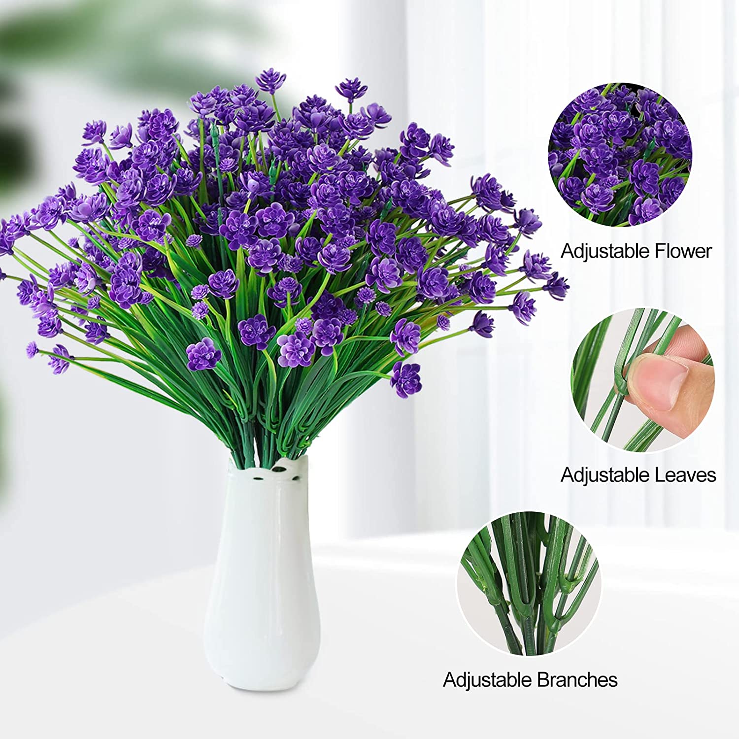 Morttic Artificial Flowers for Outdoors Plastic UV Resistant Faux Flowers Decoration Greenery Garden Shrubs，Bulk Fake Flowers in Vase (Purple 4pcs)