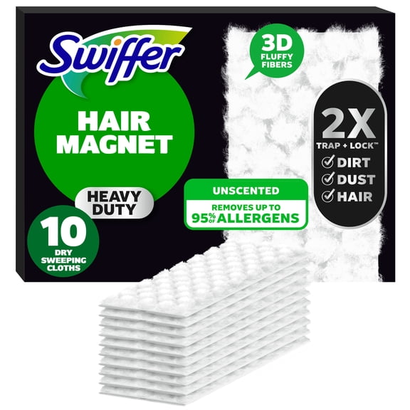 Swiffer Sweeper Heavy Duty Multi-Surface Dry Cloth Refills Floor Sweeping and Cleaning, White, 10 Count