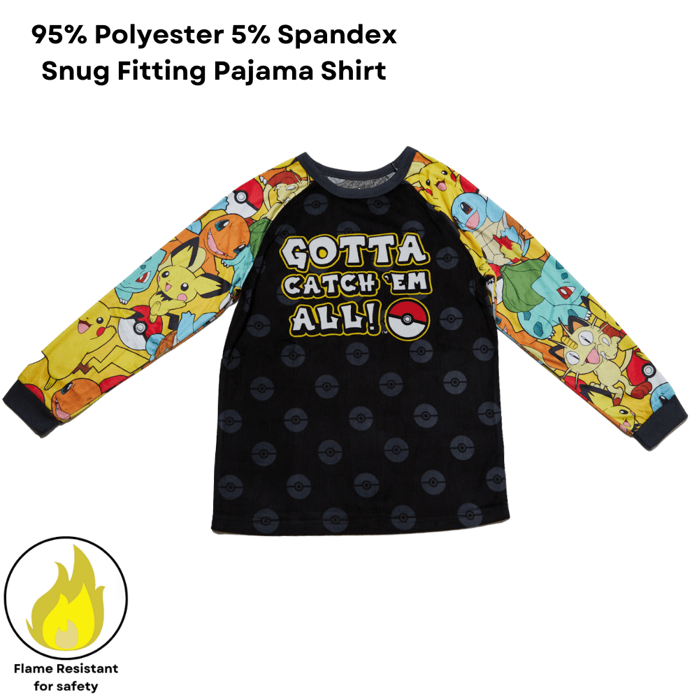 Pokemon Boys Pajamas Long Sleeve Pikachu Kids Sleepwear 2 Piece Set