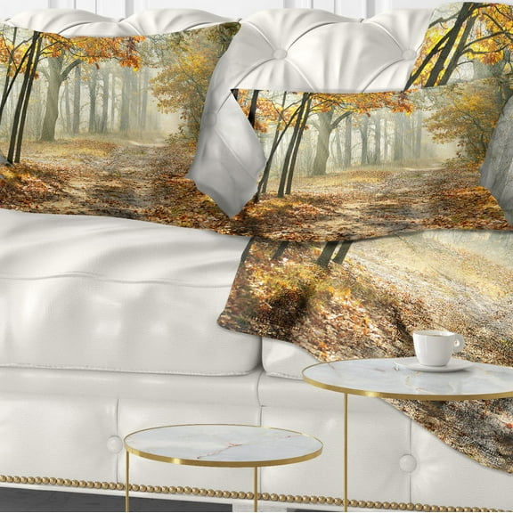 Designart Bright Yellow Fall Morning - Landscape Photo Throw Pillow - 12x20
