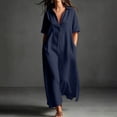thumbnail image 2 of VBVC Women's Cotton Linen Button Down Maxi Dress , Summer Side Slit Dress For Women , Ladies' Short Sleeve Shirt Dress with Pockets,Navy,S-3XL, 2 of 9