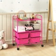 thumbnail image 2 of Gymax Rolling Storage Cart w/4 Drawers & 2 Shelves Multipurpose Plastic Trolley on Pink, 2 of 10