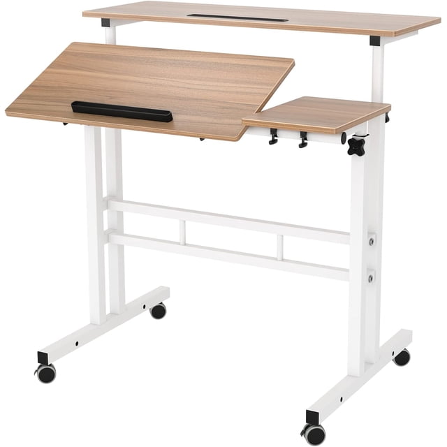 Sit-Stand Desk Cart Mobile Riser Standing Table Workstation Mobile Desk Height-Adjustable Sit to Stand Office Desk