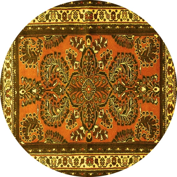 Ahgly Company Machine Washable Indoor Round Persian Yellow Traditional Area Rugs, 3' Round