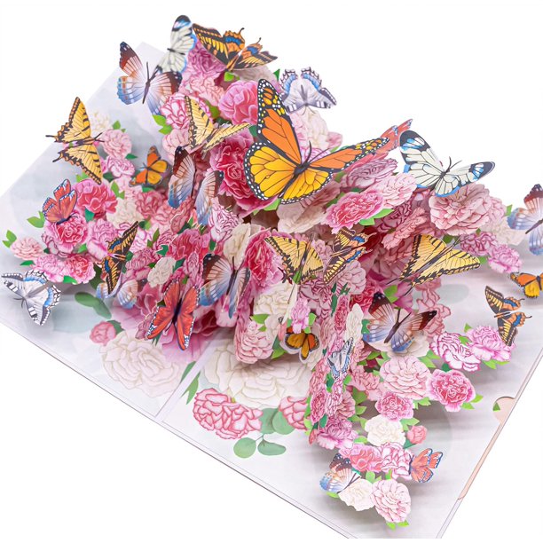 Tarjeta de felicitación pop-up 3D de mariposas y flores Sharonlily