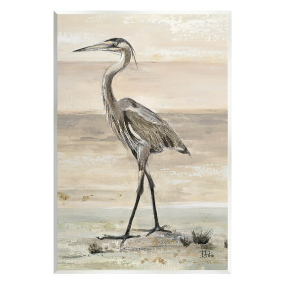 Stupell Industries Crane Bird Beach Shore Painting Unframed Art Print Wall Art, Design by Patricia Pinto