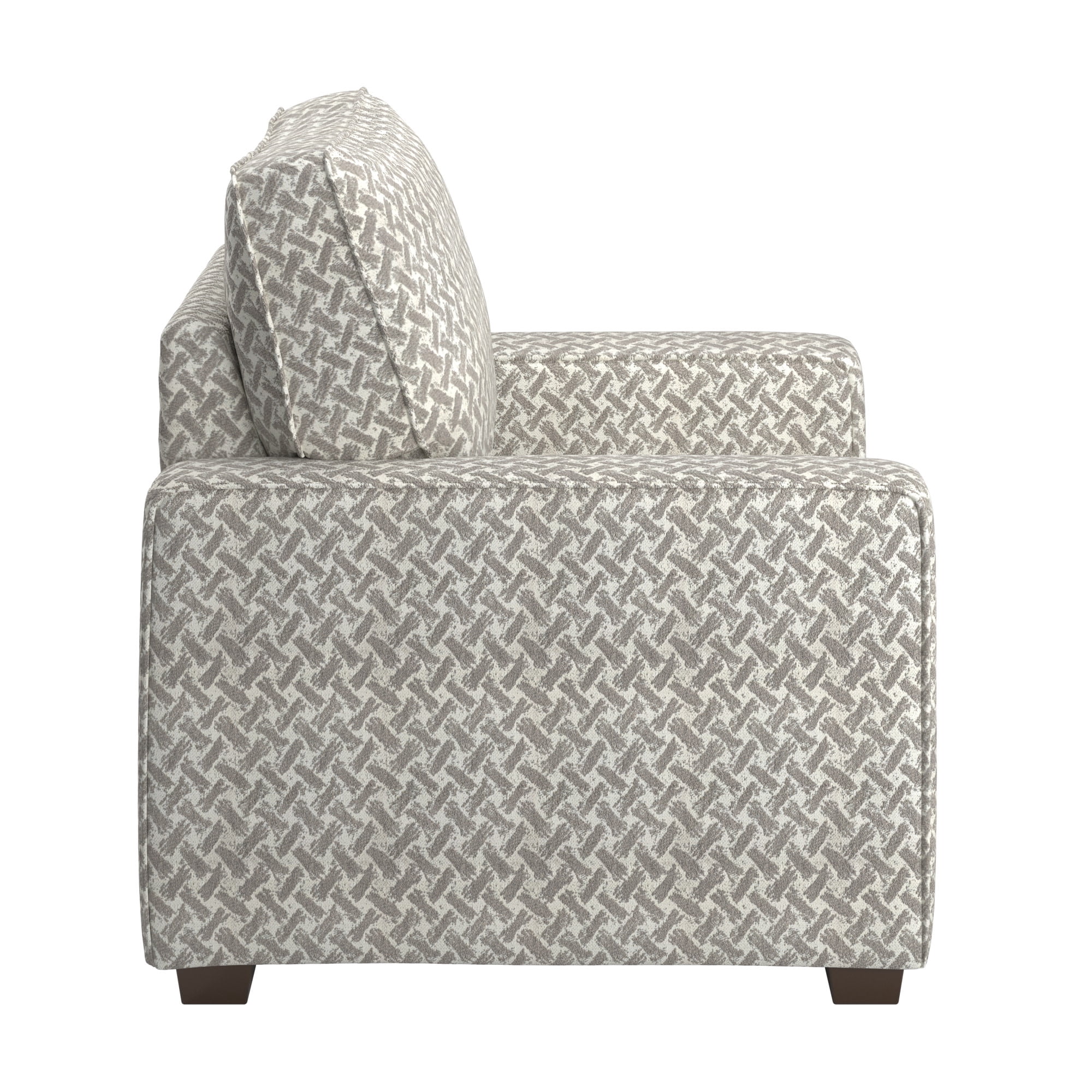 Weston Home Svolvar Modern Fabric Upholstered Square Arm Accent Chair, White/Gray Herringbone Pattern Fabric