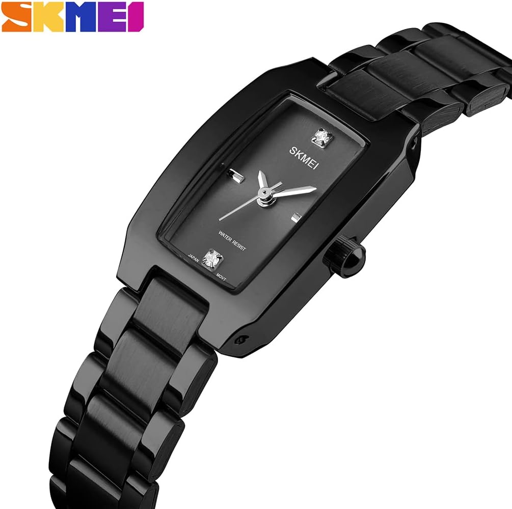 Watches for Women Ladies Female Diamond Square Stainless Luxury Fashion Small Slim Analog Quartz Waterproof Dress Casual Simple Wife Gifts Wrist Watch