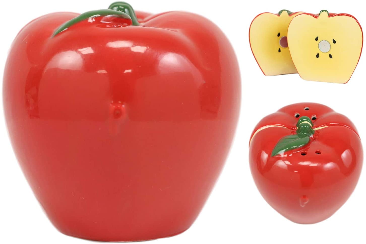 Ebros Red Apples Ceramic Magnetic Salt And Pepper Shakers Set 3' Height