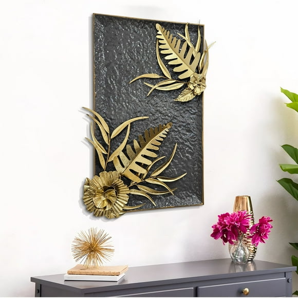 Accent Collection Large Metal Wall Art, 27" Floral Wall Decor, Gray Gold Home Office Decor