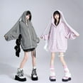thumbnail image 7 of Kukuzhu Kawaii Bunny Ear Hoodie Harajuku Cute Oversized Hoodies Striped Graphic Zip Up Hoodie Y2K Sweatshirt Emo Clothes, 7 of 7