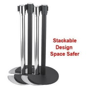 2 Crowd Control Stanchions Stand Queue Line Post Barrier Retractable Belt Red