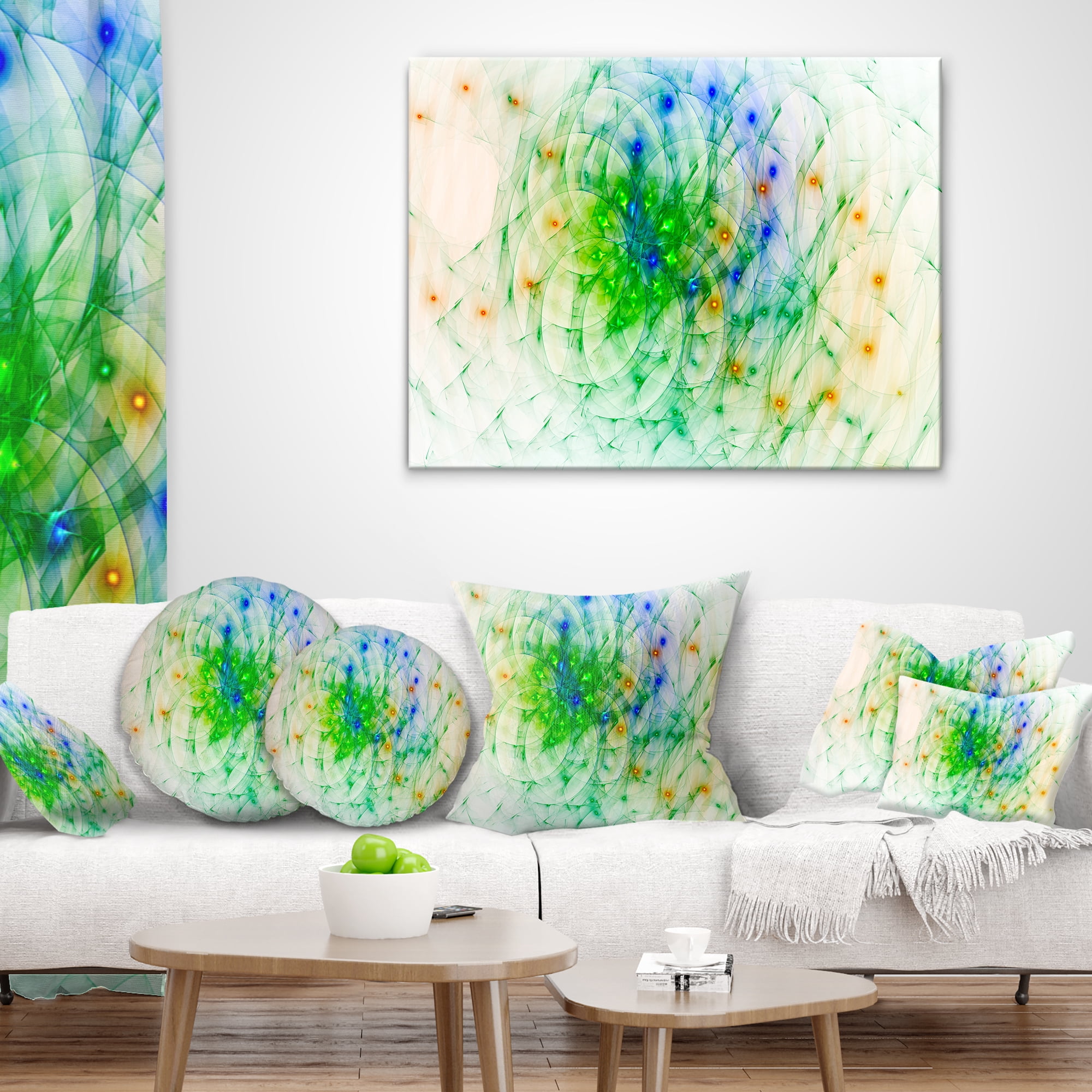 Designart Green Outline of Fractal Colors - Abstract Throw Pillow - 18x18