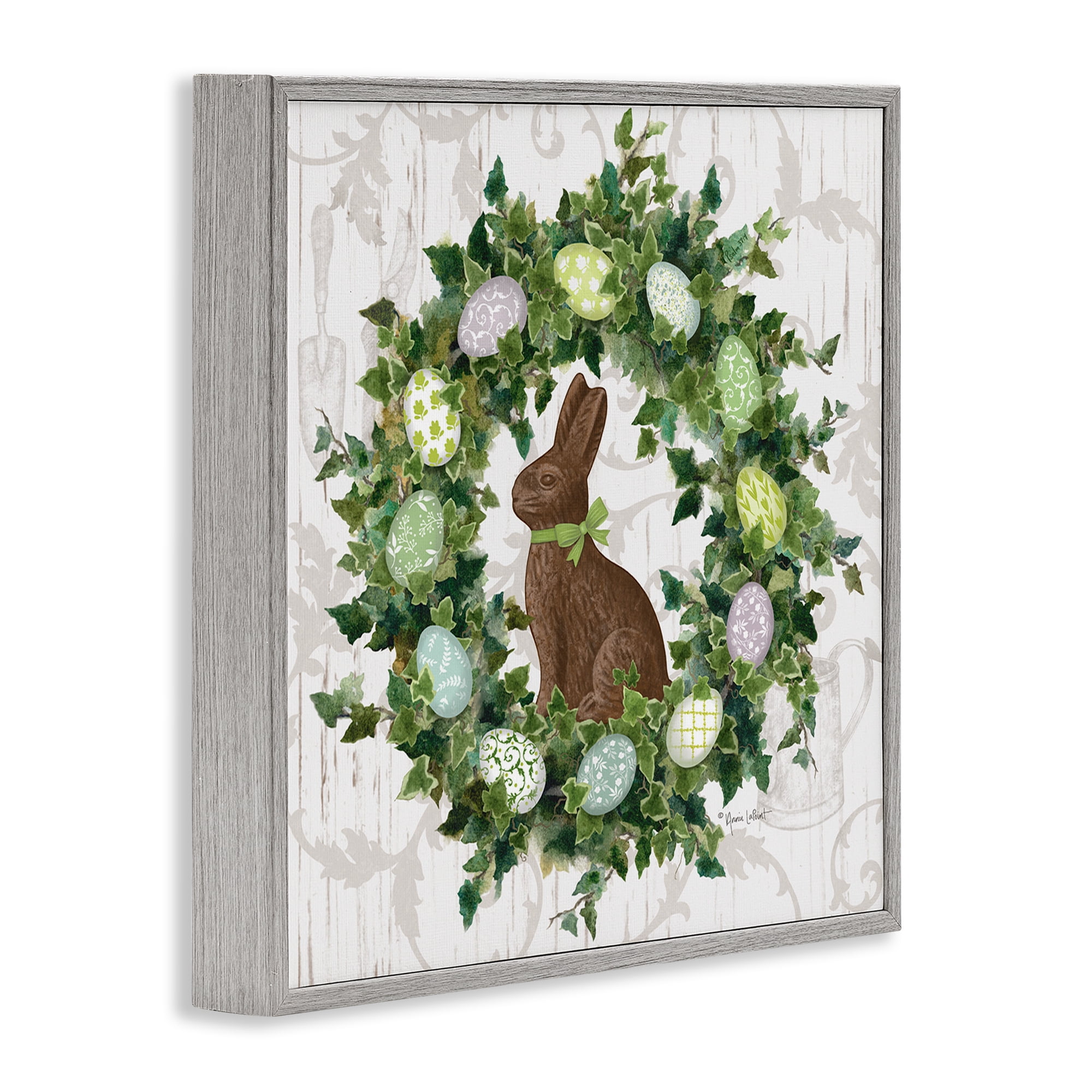 Stupell Industries Spring Easter Egg Wreath Botanical & Floral Painting Gray Framed Art Print Wall Art, 17 x 17