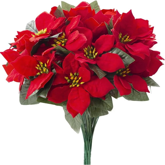 Dalrosia 5PCS Artificial Poinsettia Bouquet 5 Heads Poinsettia Bush Christmas Flowers for Porch Home Garden Indoor Outdoor Xmas Decorations
