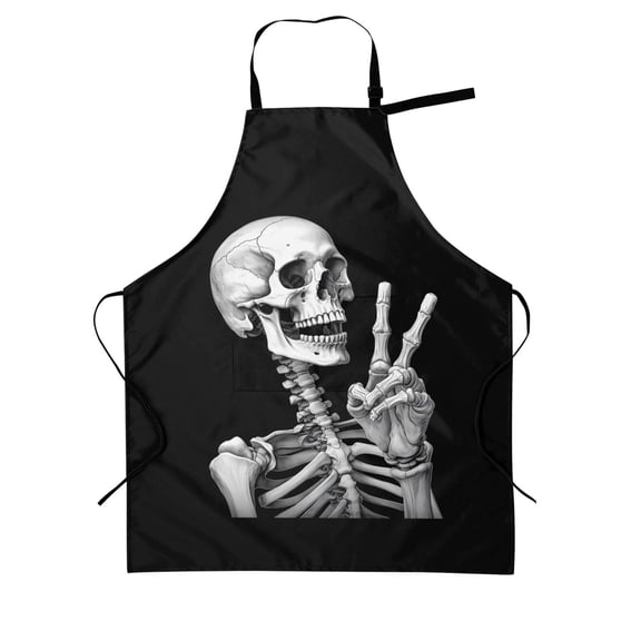 Hippie Skull Skeleton Adjustable Apron with 2 Pockets Funny Chef Bib for Gift Painting Cooking Garden
