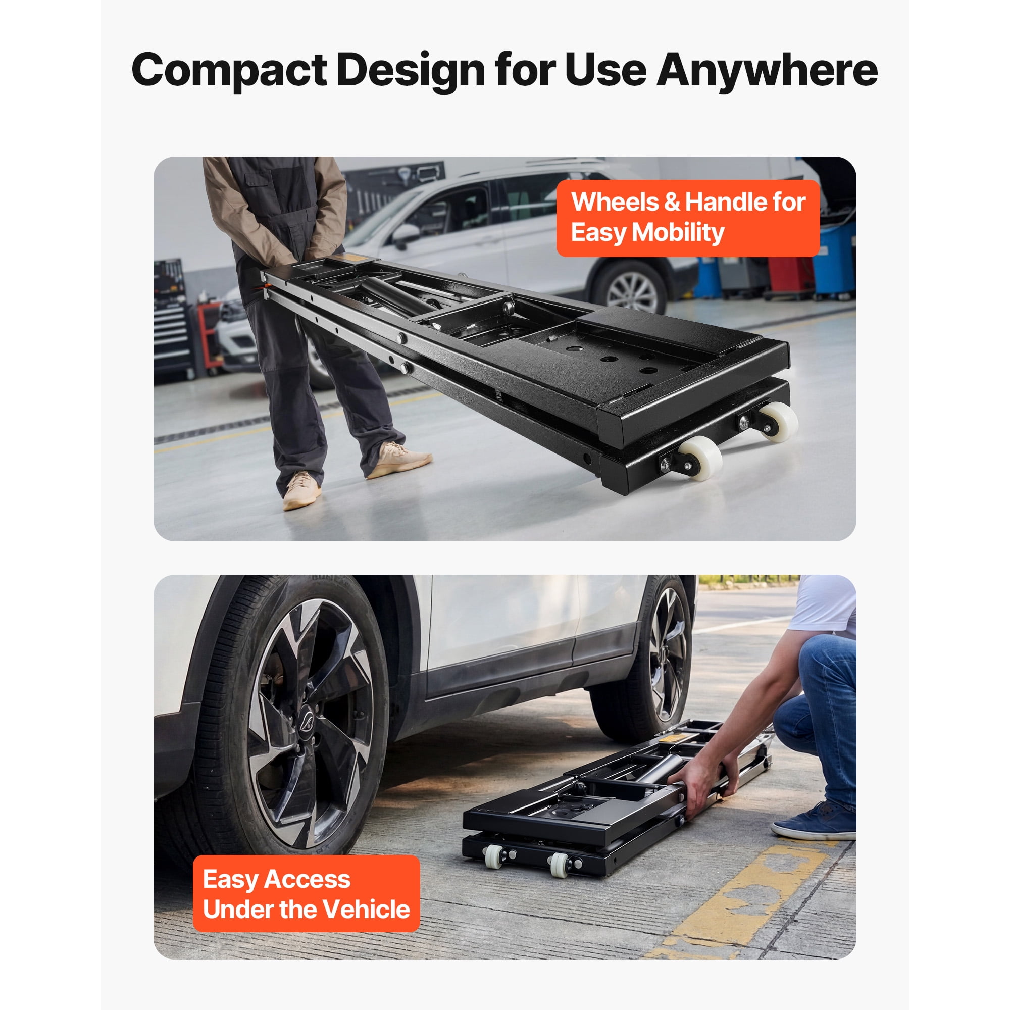 KFFKFF Portable Car Lift, 7000 lbs Capacity, Durable Steel Construction with 26.8" Max Height, Pneumatic Pump, Wheels, 4 Rubber Pads & 4 Lifting Columns