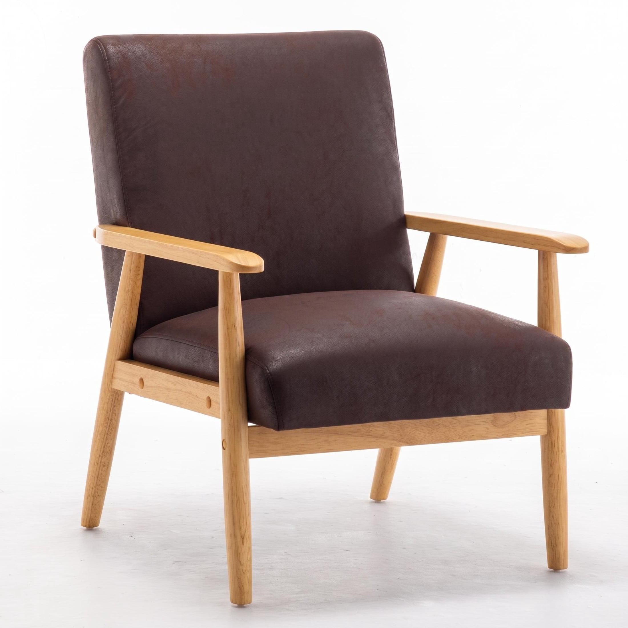 GDF Studio 25.38" Mid-Century Modern Armchair with Tapered Solid Wood Arms, Microfiber Upholstery, Dark Brown