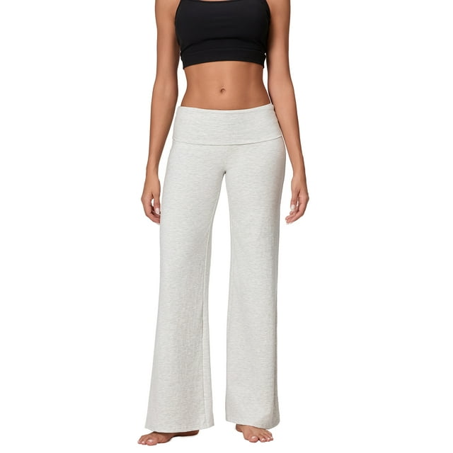 Gupgi Fold Over Yoga Pants for Women Wide Leg Trousers Solid Color Striped Lounge Pants