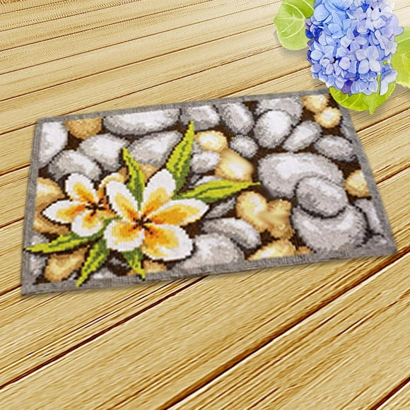 Flower Latch Hooking Rug Kits Carpet Embroidery Pattern Making Cushion Latch Hook Kits for Beginners Kids Adults Living Room , Yellow Flower