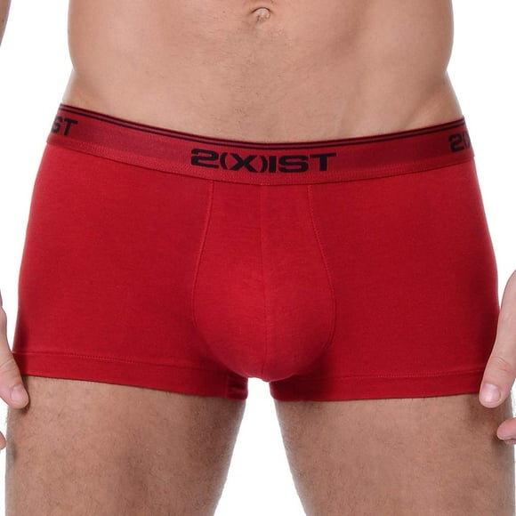 2(X)IST Men's Cotton Stretch No Show Trunk 3-Pack, Scotts Red/Black/Skydiver, Medium