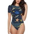 thumbnail image 1 of Balery Undersea Animals Body de cuello redondo de manga corta para mujer Tops de manga corta Tops básicos-X-Large, 1 of 7