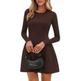 thumbnail image 3 of PRETTYGARDEN Long Sleeve Mini Dress for Women Fall Crewneck Knit Pleated Babydoll A Line Soft Casual Short Party Dresses, 3 of 8