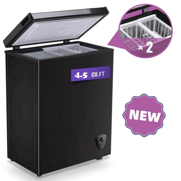 TACOOL Chest Freezer 4.5 Cu.ft Large Capacity with 2 Removable Basket Small Mini Deep Freezer Top Open Door Black
