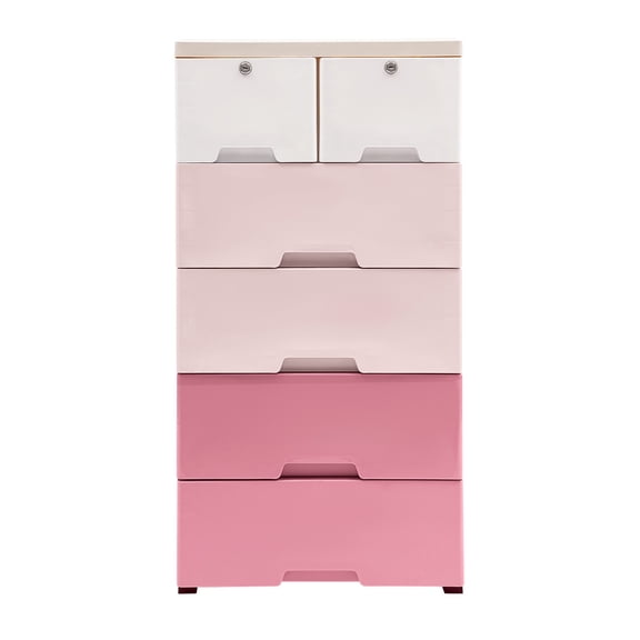 ToppiJoy 6 Drawer Plastic Garage Storage Cabinet, Mobile Cabinet with Lock Dresser Drawer Organizers for Living Room Indoor
