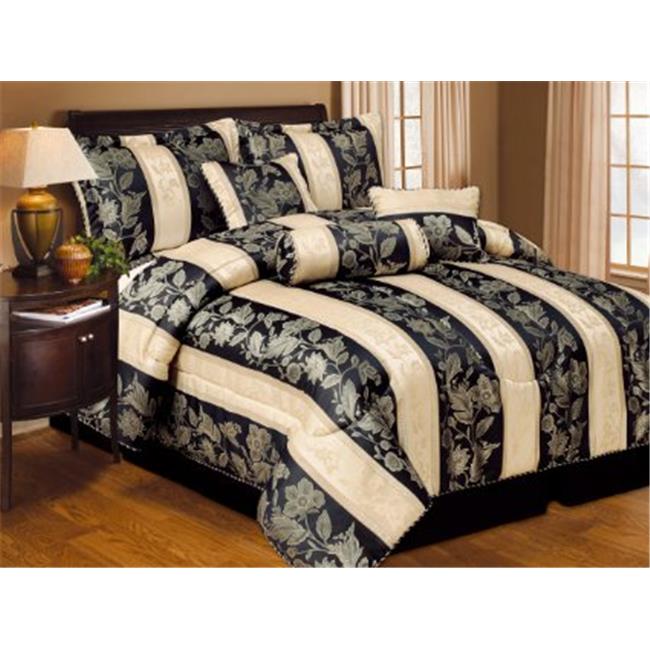 J&V TEXTILES LIZETTE QUEEN BLACK 7 Piece Soho Hotel Collection ...