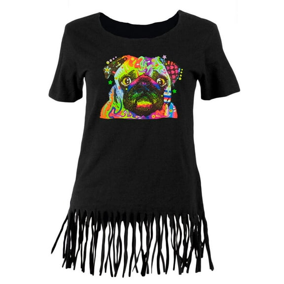 Pug Neon Black Light Juniors Fringe Top Black SM