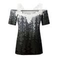 thumbnail image 4 of Blusa informal de manga corta con cuello en V y encaje con hombros descubiertos para mujer OAVQHLG3B Store  lin121212, 4 of 5