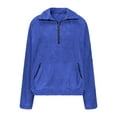 thumbnail image 4 of TKLPEHG Women Sherpa Fleece Pullover Quarter Zip Lapel Long Sleeve Tops Solid Color Soft Winter Warm Tops Pullover with Pocket (Blue,L), 4 of 7