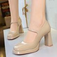thumbnail image 2 of Women's Pumps High Heel 9CM Patent Leather Square Toe Buckle Strappy Party Wedding Shoes, 2 of 5