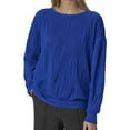 thumbnail image 1 of Women's Long Sleeve Ribbed Knit Pullover - Solid Color Polyester Sweatshirt, Casual Hoodless Top for All Seasons, 1 of 7