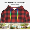 thumbnail image 4 of Lsque Red Black Plaid Pattern Casual Women's Hoodie,Hooded Sweatshirt with Kangaroo Pocket,Pullover Hoodie with Eye-catching Drawstrings-Large, 4 of 7